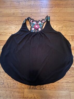 Wet Seal black tank top with colorful floral embroidery: size x-large